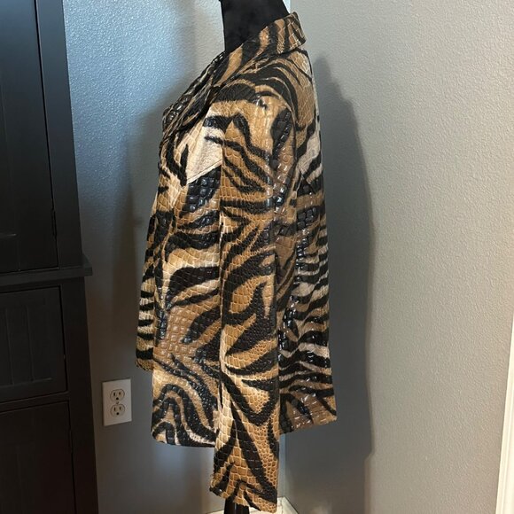 Selene Sport Womens Faux Leather Jacket 1X Animal Print Retro Rock Edgy Glam - Picture 3 of 8